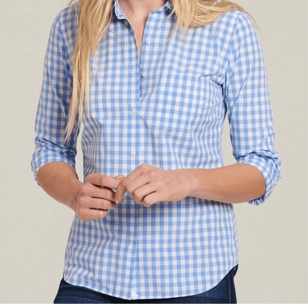 UNTUCKIT Blue & White Gingham Long Sleeve Button Down Shirt